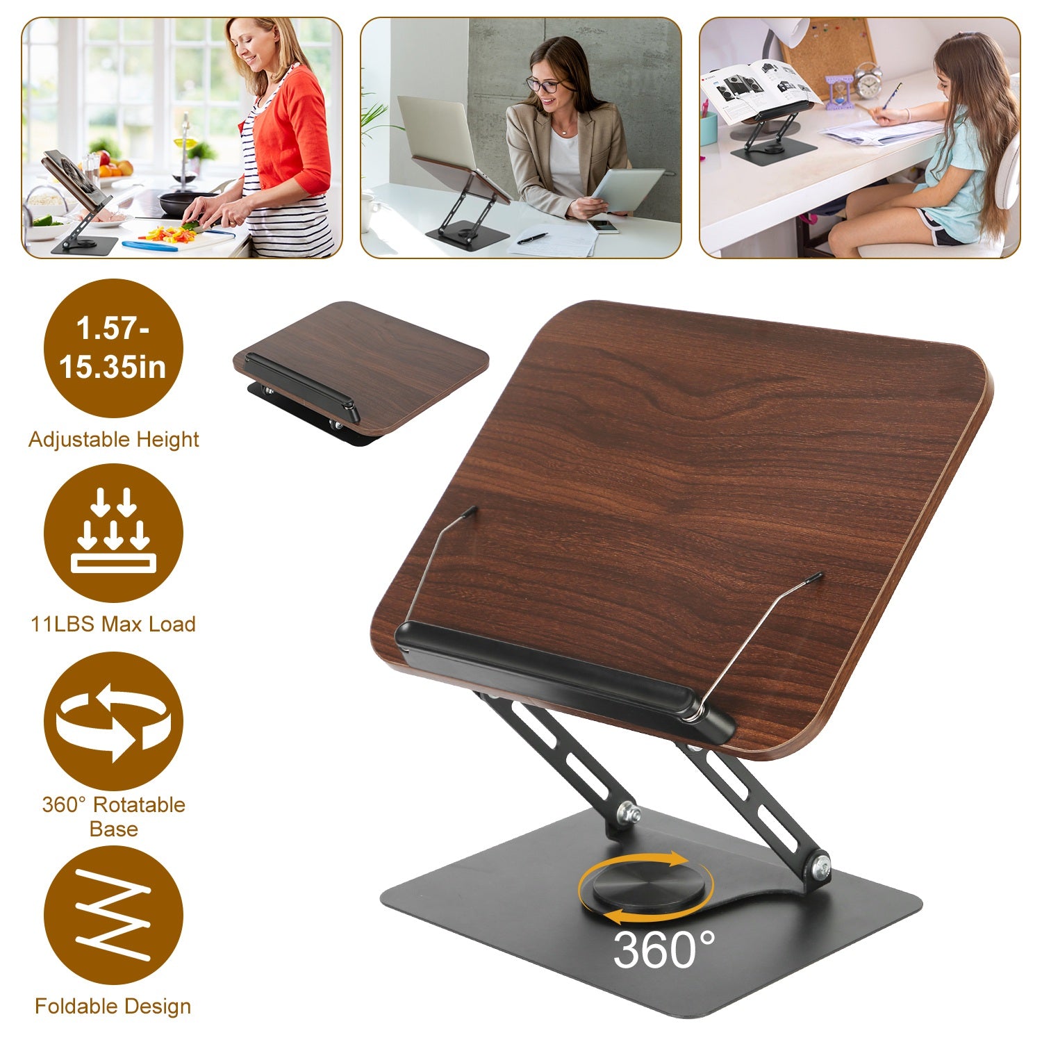 Adjustable Wooden Book Stand – 360° Rotating Reading Holder - Ma boutique 2