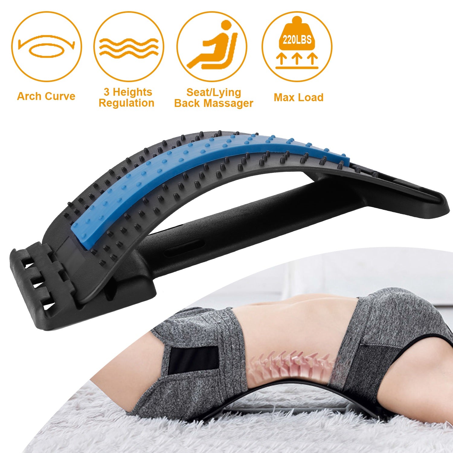 Lumbar Back Stretcher With Acupressure – 3-Level Support - Ma boutique 2