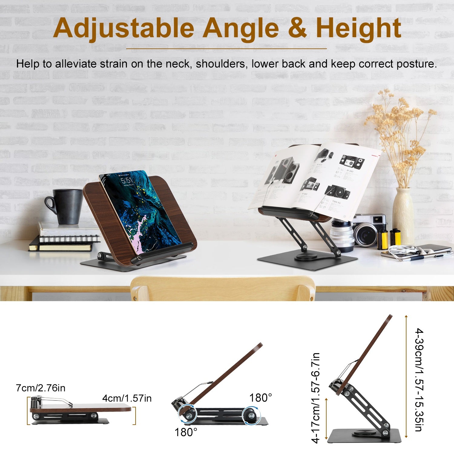 Adjustable Wooden Book Stand – 360° Rotating Reading Holder - Ma boutique 2