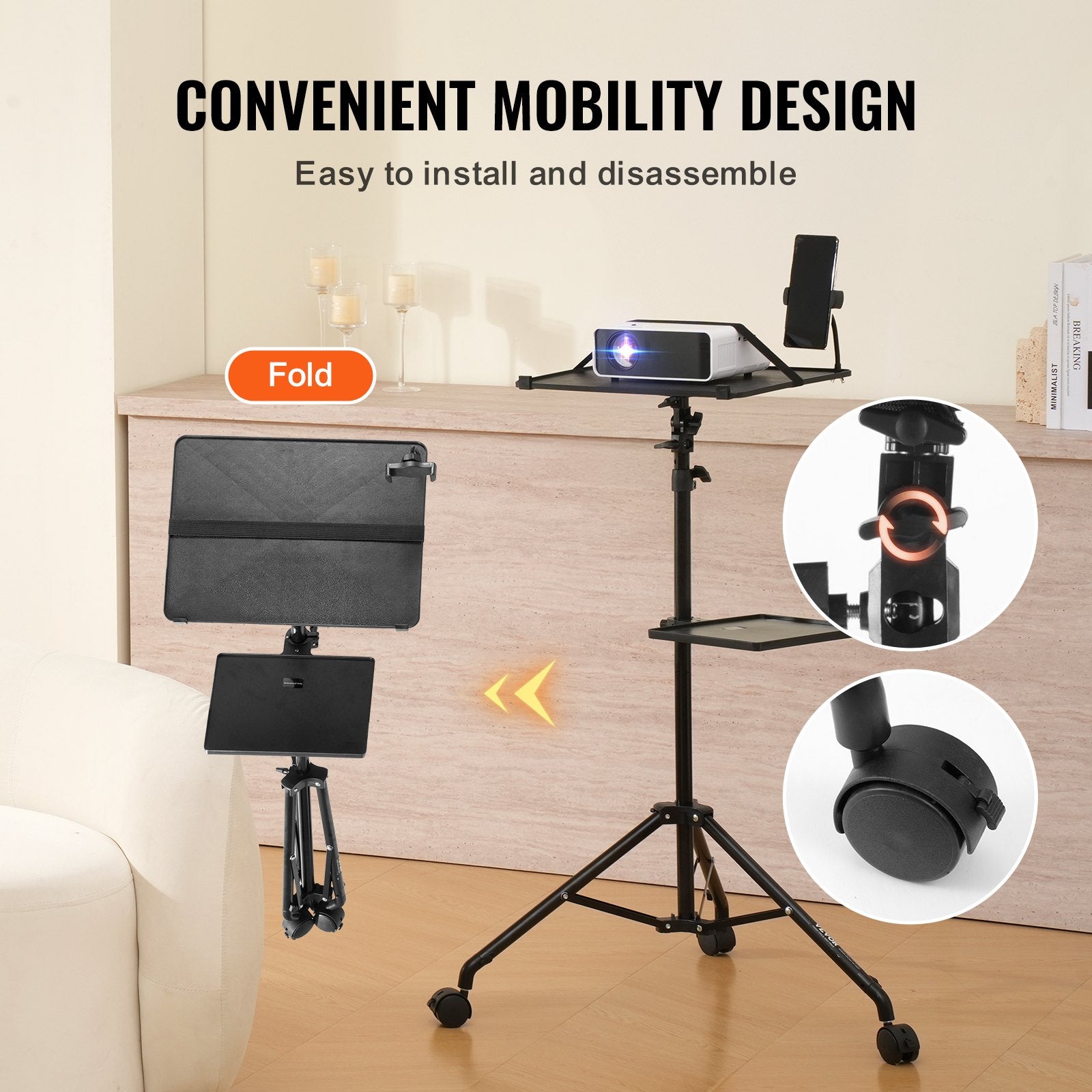 Adjustable Projector Tripod Stand With Wheels & Trays - Ma boutique 2