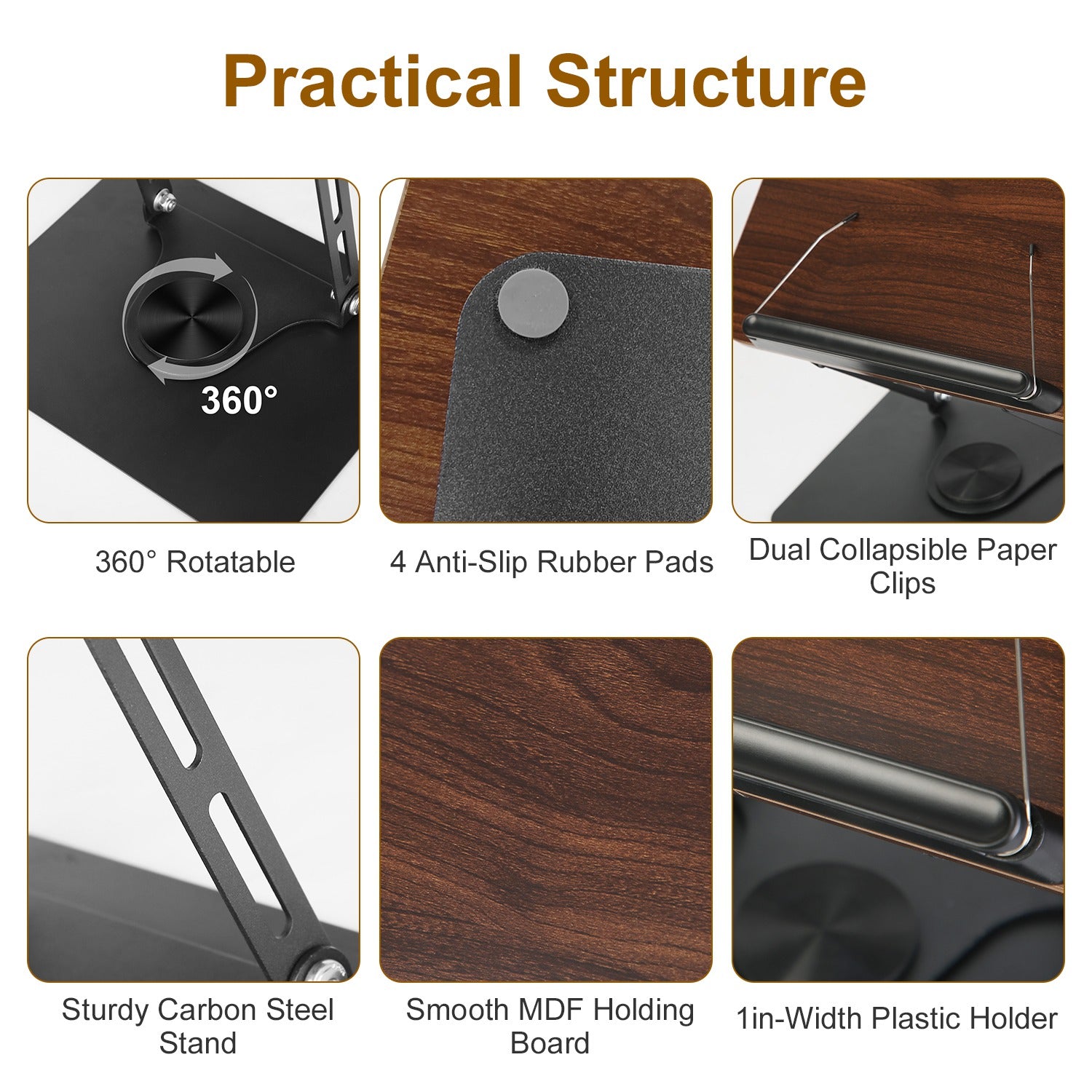 Adjustable Wooden Book Stand – 360° Rotating Reading Holder - Ma boutique 2