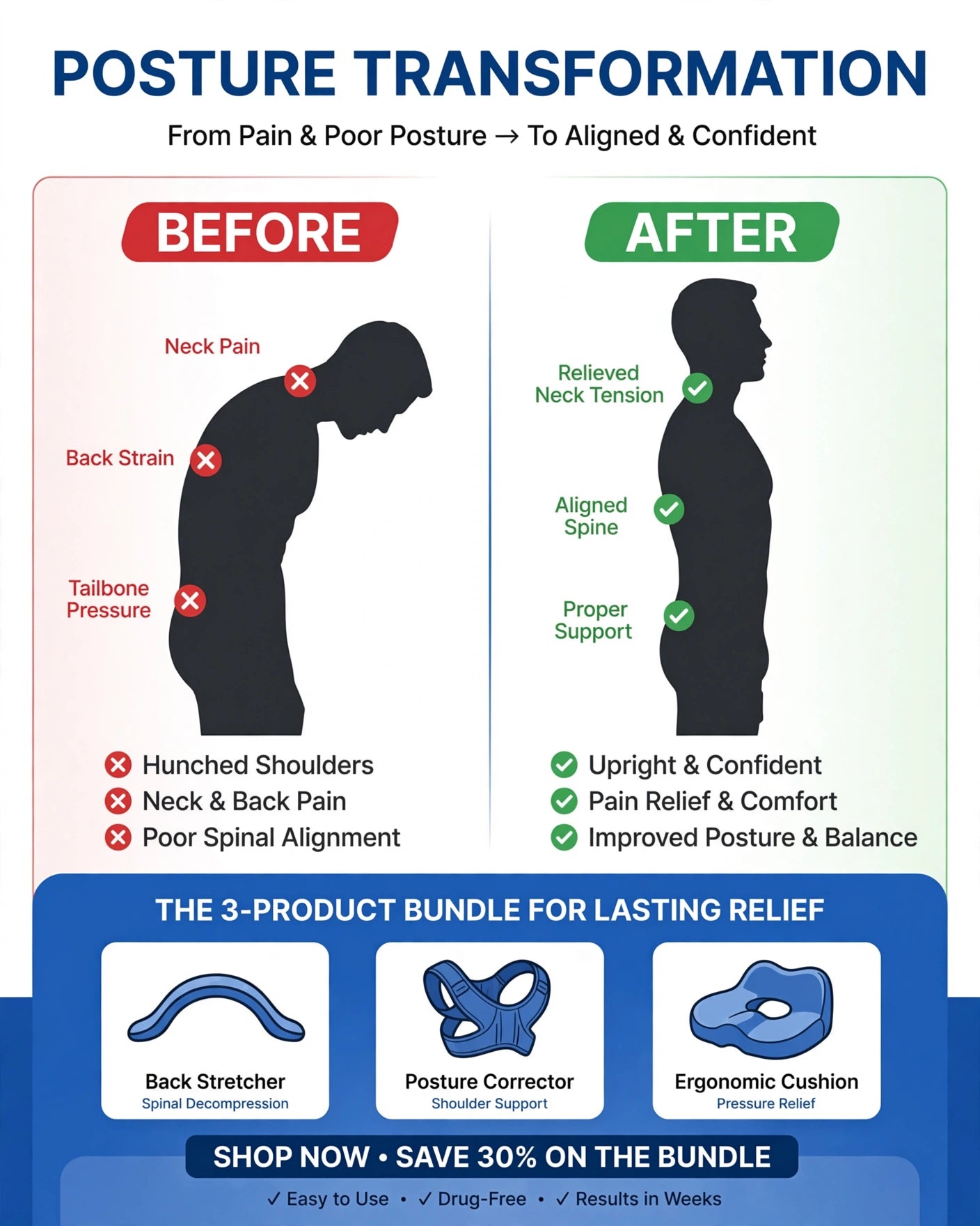 3-in-1 Posture Relief Kit – Back Stretcher & Seat Cushion - Ma boutique 2